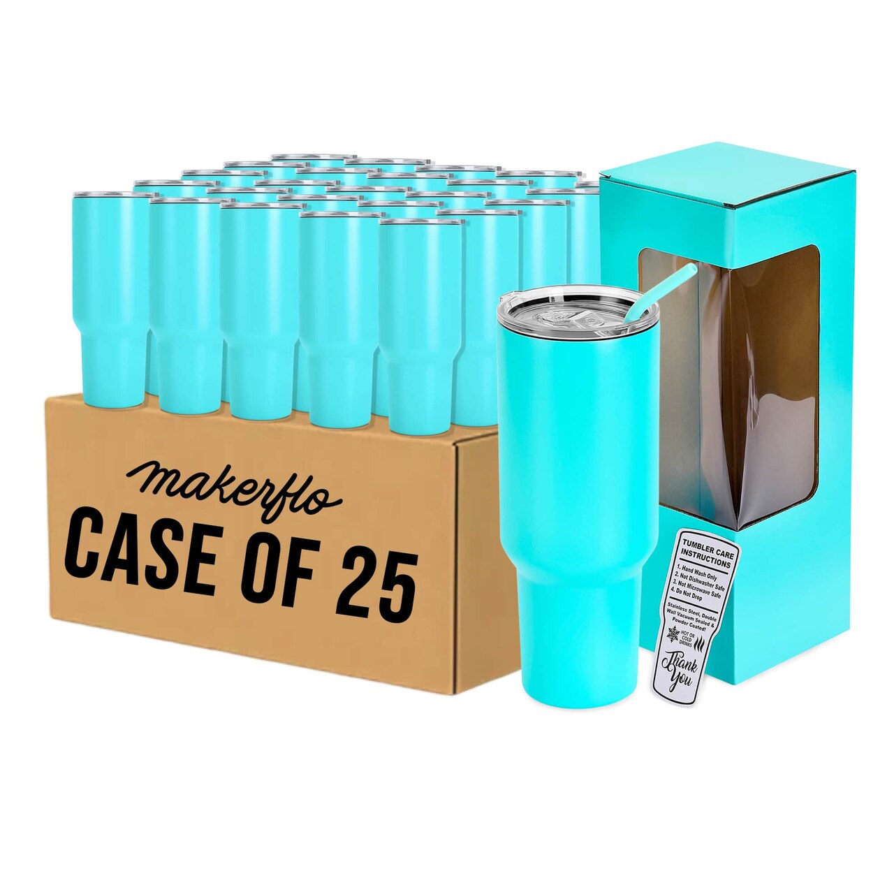 Makerflo 40 oz Powder Coated Tumbler with Sliding Splash & Leak Proof Lid and Handle Sold Separately, Ideal for Craft and Personalization (Laser Engraving, UV DTF, Epoxy, and Vinyl)